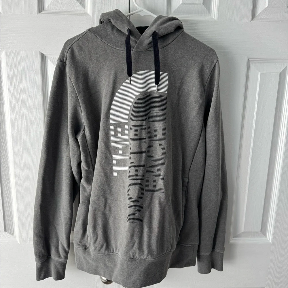 The North Face Charcoal Gray Pullover Sweatshirt Hoodie Vertical Logo Medium